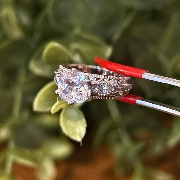 Victorian Style Large Cz Silver 925 Ring - Picture 5 of 11